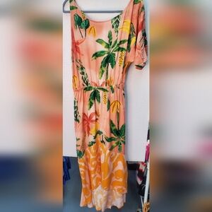 G by Giuliana Pink and Green Flutter Sleeve Sundress